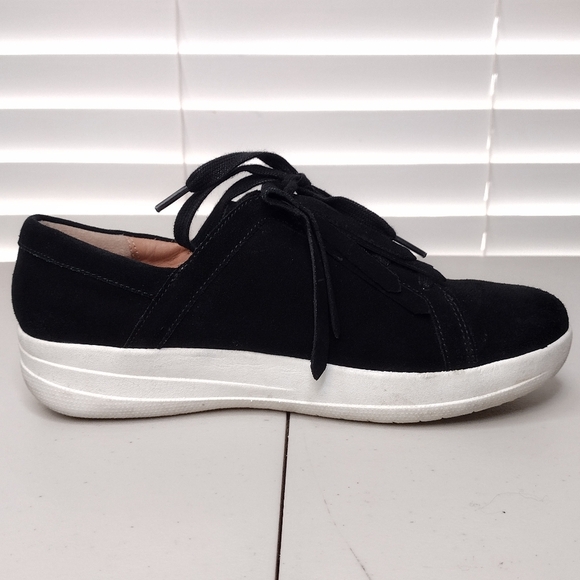 Fitflop F-Sporty II Black Suede Comfort Low Top Lace Up Fringe Sneakers Sz 7 - Picture 7 of 12
